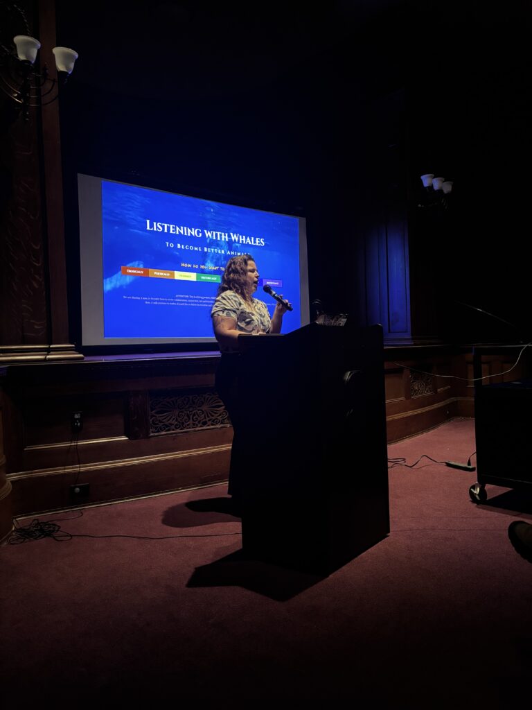Marie Comuzzo speaking at the Blackstone Memorial Library
