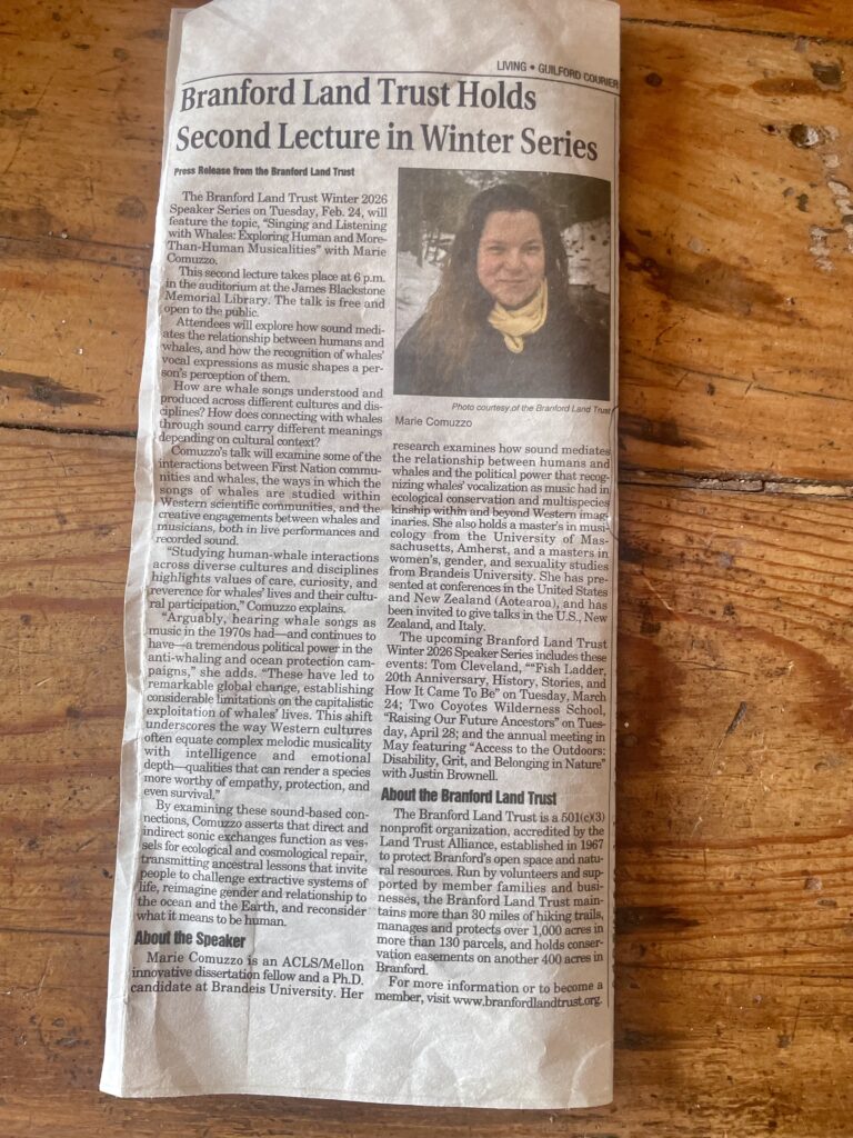 newspaper article about the talk at the brandford trust